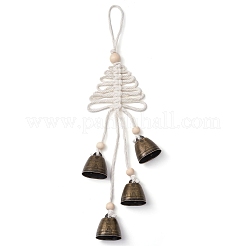 Adornos colgantes de madera y campanas de hierro y cordón de algodón para árbol de Navidad&nbsp;HJEW-TA00317