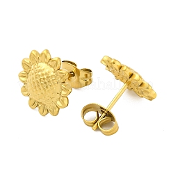 Boucles d'oreilles à tige en acier inoxydable 304 plaqué ionique (IP) en forme de tournesol&nbsp;EJEW-D281-20G