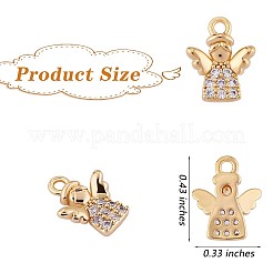 5 pezzi in ottone angelo pendente di fascino in ottone micro spianare chiaro cubic zirconia charms placcato oro reale per gioielli collana orecchino fare artigianato&nbsp;JX386A