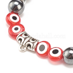 Bracelet extensible en pierre de lave naturelle et hématite synthétique avec perle mauvais œil au chalumeau&nbsp;BJEW-JB08308