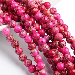 Dyed & Heated Natural Imperial Jasper Round Bead Strands, Camellia, 8mm, Hole: 1mm, about 49pcs/strand, 16 inch