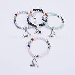 Natural Gemstone Charm Bracelets, with Tibetan Style Alloy Tube Beads and Alloy Elephant Charms, 2-1/4 inch(57mm)