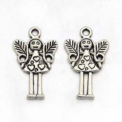 Tibetan Style Alloy Fairy Pendants, Antique Silver, 25x15x2mm, Hole: 2mm