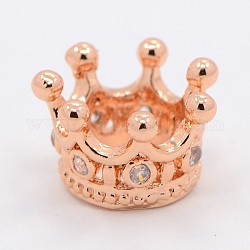Brass Micro Pave Cubic Zirconia Hollow Beads, Crown, Rose Gold, 7x10x7mm, Hole: 6mm