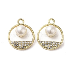 Lega con pendenti in strass, con abs imitazione perla, rotondo e piatto, oro, 22x18x9mm, Foro: 2.2 mm
