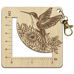Regla de ganchillo con marco cuadrado de madera, calibre de la aguja de tejer, pájaro, 7.6x7.6x0.5 cm, agujero: 5 mm