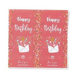 Rectángulo feliz cumpleaños tema pegatinas de papel, etiquetas adhesivas autoadhesivas, para sobres, sobres y bolsas de burbujas, Patrón de letra, 10.3x10.7x0.01 cm, 50 unidades / bolsa