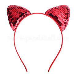 Orejas de gato con diademas de tela de lentejuelas reversibles, accesorios para el cabello para niñas, rojo, 150x188x9mm