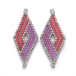 Liens de perles de rocaille japonaises miyuki & toho, motif de tissage, losange, colorées, 47.7~49x19.8~20x1.7~1.8mm, Trou: 1.2~1.4mm