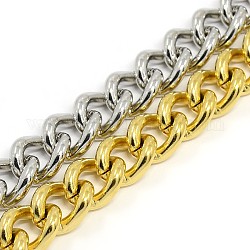 304 Stainless Steel Curb Chain/Twisted Chain Bracelets, with Lobster Claw Clasps, Mixed Color, 9 inch(230mm), 13.5mm