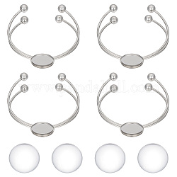 Unicraftale 4 brazalete de cabujón ajustable, 304 pulseras en blanco de acero inoxidable con 20 cabujones de vidrio transparente, bandeja redonda plana de 20.2mm, brazalete, accesorios de joyería diy