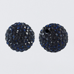 Perles de boule pavé disco , Perles de strass en argile polymère, ronde, montana, 10mm, Trou: 1.5mm