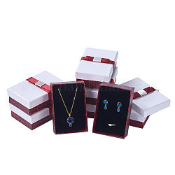 Boîtes de bijoux en carton rectangle rempli de coton kraft avec bowknot, Pour la bague, boucle, collier, blanc et brun, 9x6x3 cm