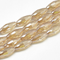 Chapelets de perles en verre électroplaqué, arc-en-ciel plaqué, facette, olive, navajo blanc, 18x8mm, Trou: 1.5mm, environ 39~40 pièces/29.3 pouces