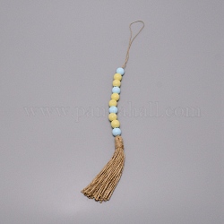 Décoration pendentif perlée à franges, perle en bois de couleur, colorées, 415mm