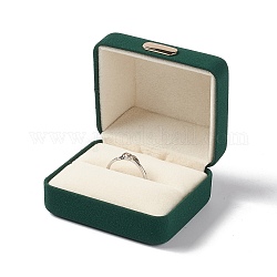 Подарочные коробки кольца из искусственной кожи, с железной короной, кубоид, темно-зеленый, 5.45x6.25x3.7 см