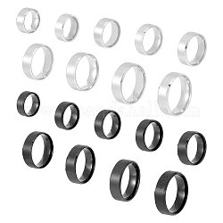 Unicraftale 18Pcs 18 Style 201 Stainless Steel Plain Band Ring for Women, Electrophoresis Black & Stainless Steel Color, Inner Diameter: 15.2~23mm, 1Pc/style