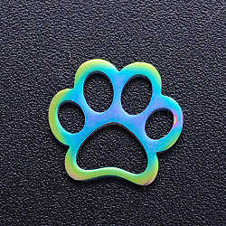 Ion Plating(IP) 201 Stainless Steel Pet Filigree Joiners, Dog Paw Print, Rainbow Color, 11x12x1mm