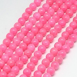 Natural Yellow Jade Beads Strands, Dyed, Round, Hot Pink, 8mm, Hole: 1mm, about 50pcs/strand, 15.75 inch