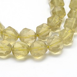 Natural Lemon Quartz Beads Strands, Star Cut Round Beads, Faceted, 10mm, Hole: 1mm, about 38pcs/strand, 14.9 inch