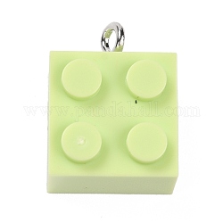 Pendentifs en résine, avec boucle en fer platine, briques de jouets, vert clair, 21x15.5x11mm, Trou: 2.6mm