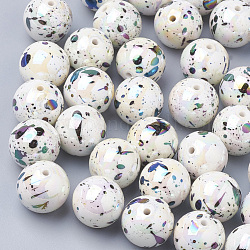 Perles acryliques peintes au pistolet ab-color, ronde, blanc, 14mm, Trou: 2.5mm