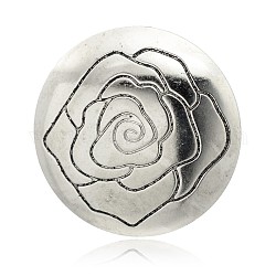 Ciondoli di ferro, piatta e rotonda con motivo floreale rosa, argento antico, 45x3mm, Foro: 5 mm