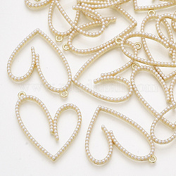 Pendentifs en plastique imitation perle ABS, avec les accessoires en alliage, cœur, or clair, 37x29x3mm, Trou: 1.6mm