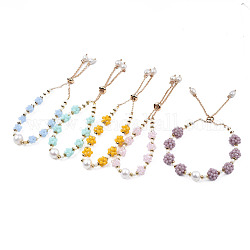 Geflochtenes Schieberarmband aus natürlichen Perlen und Glas, Perlenhäkeln verstellbares Armband für Frauen, Mischfarbe, Innendurchmesser: 1-3/4 Zoll (4.5 cm)