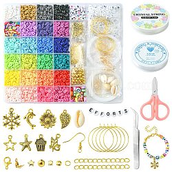 DIY Jewelry Set Making Kit, Inclduing Polymer Clay Disc & Acrylic Smile Face & Natural Shell & Plastic Star Beads, Snowflake & Starfish Alloy Pendants, Brass Earring Findings, Scissors, Tweezers, Mixed Color