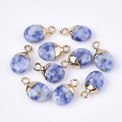 Encantos de piedra azul natural de electrochapa, con fornituras de hierro, facetados, oval, dorado, 14~15x8x5~5.5mm, agujero: 1.8 mm