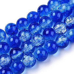 Brins de perles de verre peintes à cuisson craquelée transparente, imitation opalite, ronde, bleu, 8.5x7.5mm, Trou: 1.5mm, Environ 107~109 pcs/chapelet, 30.71 pouce ~ 31.30 pouces (78~79.5 cm)