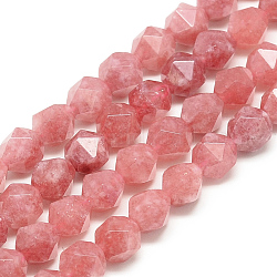 Natural Rhodochrosite Beads Strands, Round, Star Cut Beads, Faceted, Dyed, Polygon, 7.5~8x6.5~7mm, Hole: 1.5mm, about 46pcs/strand, 15.5 inch