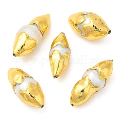 Perle keshi naturali in stile barocco, placcato di lunga durata, con i risultati in ottone placcato oro, ovale, colore conchiglia, 26.5~34x13~14mm, Foro: 1 mm
