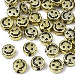Acrylic Beads, Flat Round with Black Smiling Face, Golden Plated, 7x4mm, Hole: 1.8mm, about 3600~3700pcs/500g
