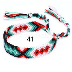 Bracciale in cordoncino di cotone intrecciato con motivo a rombi, bracciale brasiliano etnico tribale regolabile per donna, acquamarina, 5-7/8~14-1/8 pollice (15~36 cm)