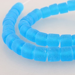 Frosted Lampwork Column Beads Strands, DeepSky Blue, 10x12mm, Hole: 2mm, about 41pcs/strand, 16.5inch