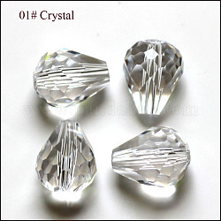Imitation österreichischen Kristallperlen, Klasse aaa, facettiert, Tropfen, Transparent, 10x12 mm, Bohrung: 0.9~1.5 mm