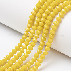 Chapelets de perles en verre opaque de couleur unie, facette, rondelle, jaune, 3.5x3mm, Trou: 0.4mm, Environ 123~127 pcs/chapelet, 13.7~14.1 pouce (35~36 cm)