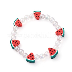 Bracelets enfants extensibles, avec des perles d'argile polymère transparentes écologiques et pastèque, colorées, diamètre intérieur: 1-7/8 pouce (4.8 cm)