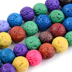 Fili di perle di roccia lavica naturale, tinto, tondo, colore misto, 6mm, Foro: 1 mm, circa 61pcs/filo, 14.96 pollice (38 cm)