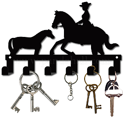 Железные настенные крючки вешалки, декоративная стойка-органайзер с 6 крючком, для сумки ключ для одежды шарф подвесной держатель, лошадь и всадник, металлический черный, 16.5x27 см