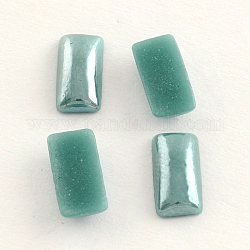 Pearlized Plated Opaque Glass Cabochons, Rectangle, Dark Cyan, 10x5x2.5mm