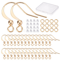 CREATCABIN 50Pcs Real 18K Gold Plated Brass Horizontal Loop French Earring Hooks, with 50Pcs Brass Open Jump Rings and 50Pcs Plastic Ear Nuts, Mixed Color, 4~19x4~17x0.7~3mm, Hole: 1~1.5mm, 21 Gauge, Pin: 0.7mm