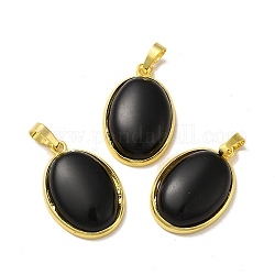 Colgantes de obsidiana naturales, charms ovales, con fornituras de latón chapado en oro, sin plomo y el cadmio, 31x20x7.5~8mm, agujero: 7x5 mm