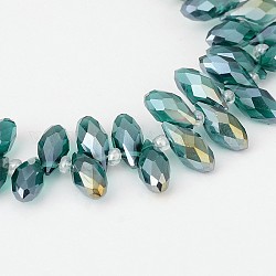 Chapelets de perles en verre électroplaqué, perles percées, larme à facettes, de couleur plaquée ab , sarcelle, 12~13x6mm, Trou: 1mm, Environ 95~99 pcs/chapelet, 15.7~18 pouce
