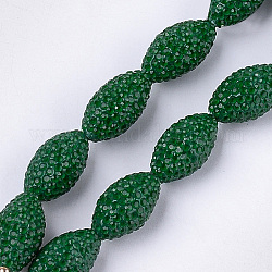 Handmade Polymer Clay Rhinestone Beads, Oval, Crystal, Dark Green, 21~22x11~12mm, Hole: 1mm