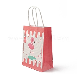 Kraft Paper Bags, with Handles, Gift Bags, Shopping Bags, Birthday Theme, Rectangle, Flamingo Pattern, 8~8.35x15x30.5cm