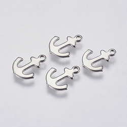 304 Stainless Steel Charms, Anchor, Stainless Steel Color, 12x9x1mm, Hole: 1mm