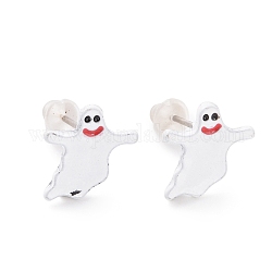 Orecchini fantasma in lega con perno in acciaio, gioielli di Halloween per le donne, bianco, 9.5x10mm, ago :0.7mm